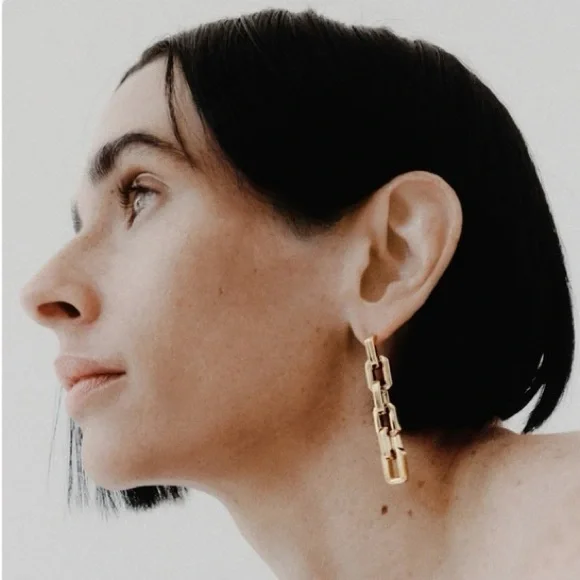 NEW Eddie Borgo Gold Supra Chain Link Post Earrings 2” Drop 12k Gold Vermeil - Picture 3 of 10